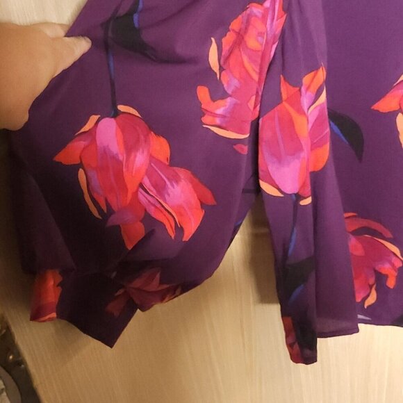 A New Day Purple Floral Cropped Balloon Sleeve Blouse XL - Picture 4 of 6